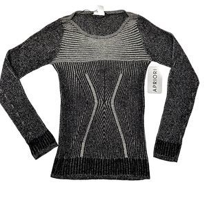 NWT Apriori/Escada Group Crewneck Black Metallic/Gold Lurex Knit Sweater SZ 8US